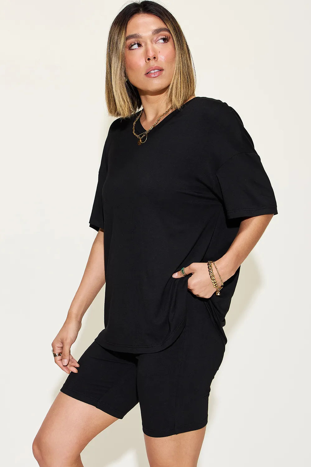Women's Plus Size V-Neck T-Shirt & Shorts Lounge Set | Fast Shipping

