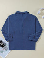 Sarah Express Women's Oversized Twist Ribbed Collared Henley Top with Roll Up Sleeve