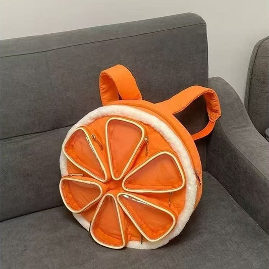 Sarah Express Women's Orange Multi-Compartment Backpack – PU & Cotton Casual Daypack