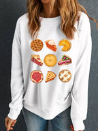 Sarah Express Women's Yummy Pie Graphic Thanksgiving Sweatshirt White