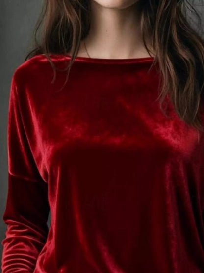 Sarah Express Women's Velvet Long Sleeve T-Shirt - Luxe Soft Touch Top for Plus Size