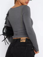 Sarah Express Women's Long Sleeve Sweetheart Neck Crop T-Shirt