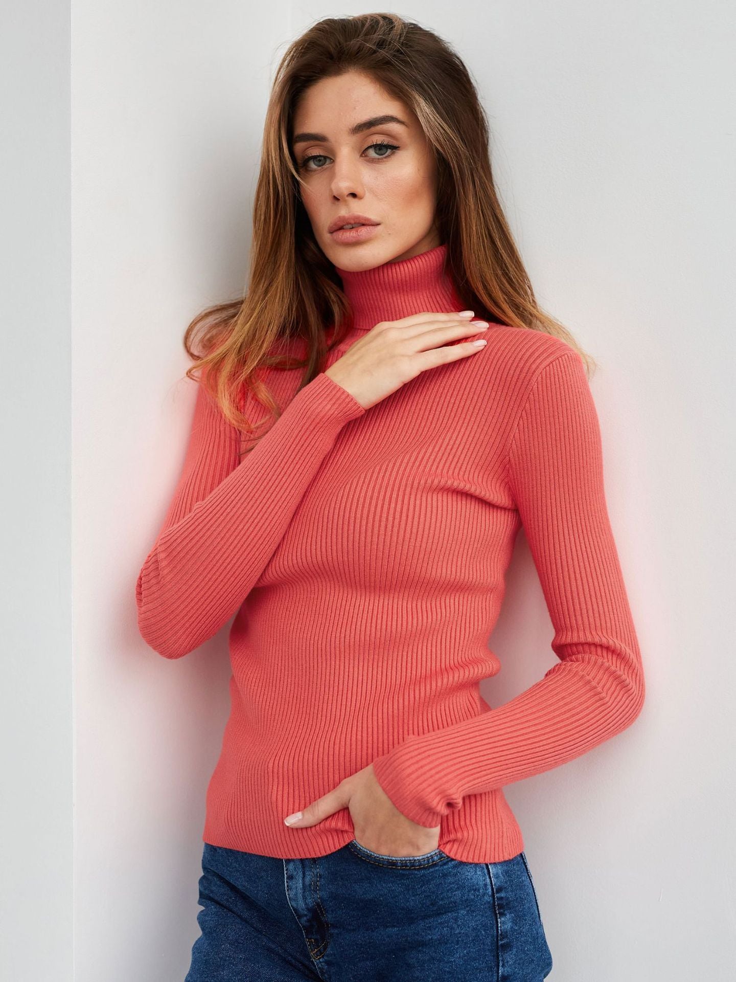 Sarah Express Women's Turtleneck Knit Pullover Sweater Long Sleeve