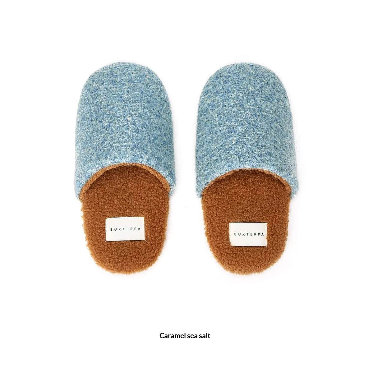 Sarah Express Woolen Color-Blocked Home Slippers - Warm Non-Slip Indoor Cotton Slippers for Women & Men Caramel Sea Salt