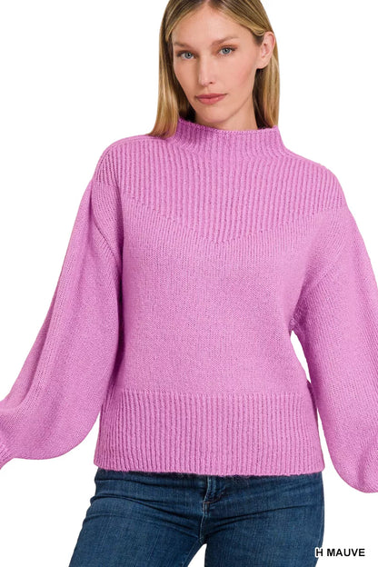 Sarah Express Women's Balloon Sleeve Mock Neck Sweater
