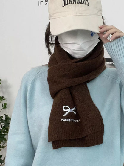 Sarah Express Women's Embroidered Bowknot Scarf Brown One Size