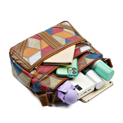 Sarah Express Women's Color-Block Patchwork Crossbody Bag | Multi-Layer PU Leather Shoulder Bag