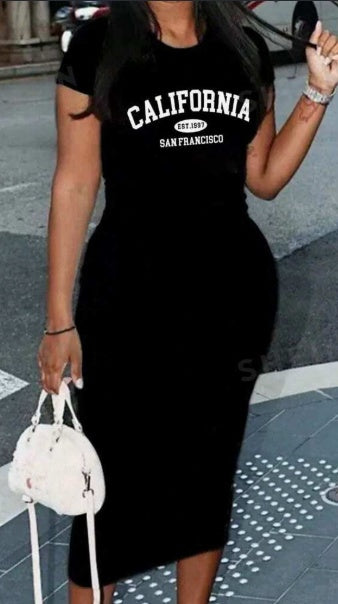 Sarah Express Milano Knit Bodycon Dress Women's Short Sleeve Crew Neck Midi Length Summer Dress