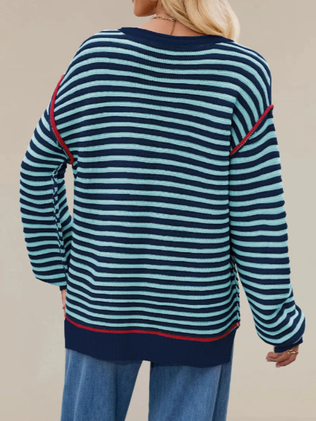 Sarah Express Women's Slit Striped Oversized Sweater