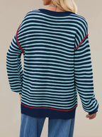 Sarah Express Women's Slit Striped Oversized Sweater