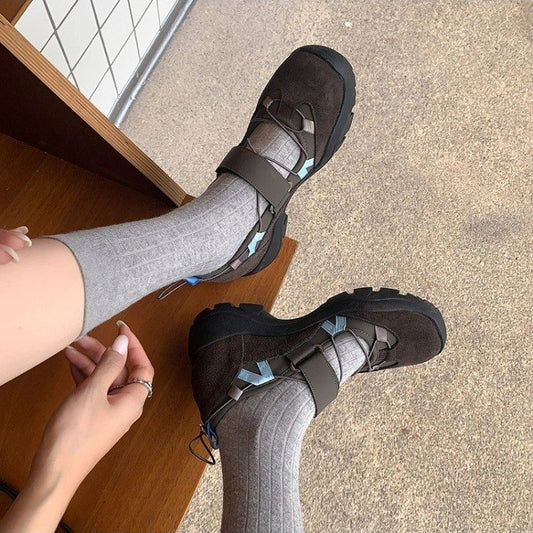 Sarah Express Women's Retro Chunky Platform Velcro Sneakers - Breathable Mesh Casual Shoes