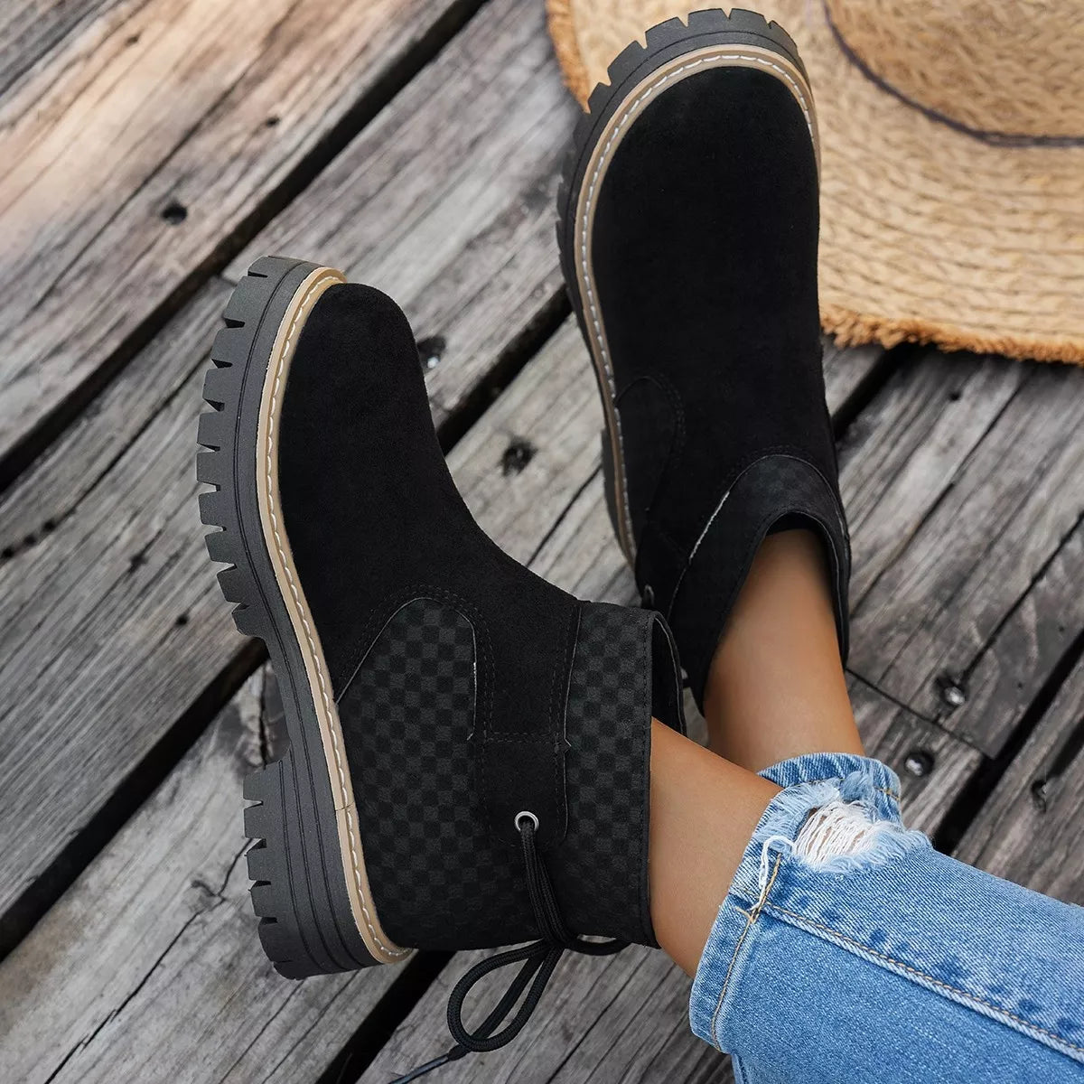 Sarah Express Women's Block Heel Ankle Boots - Suede Mid Heel Booties