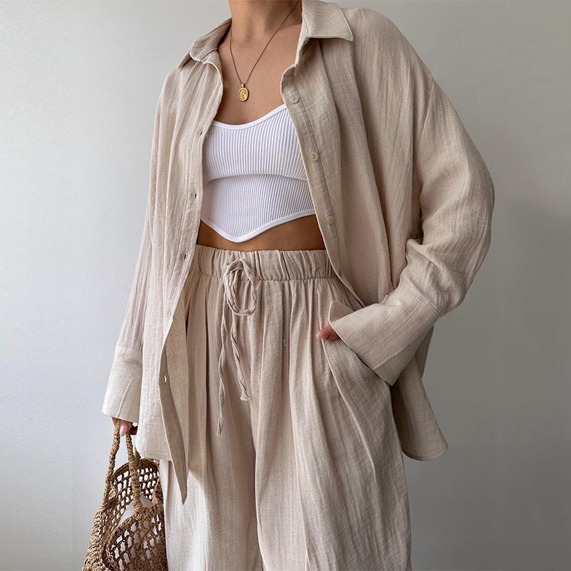 Sarah Express Two Piece Matching Set Lapel Shirt Trousers Suit Women's Long Sleeve Casual Workwear