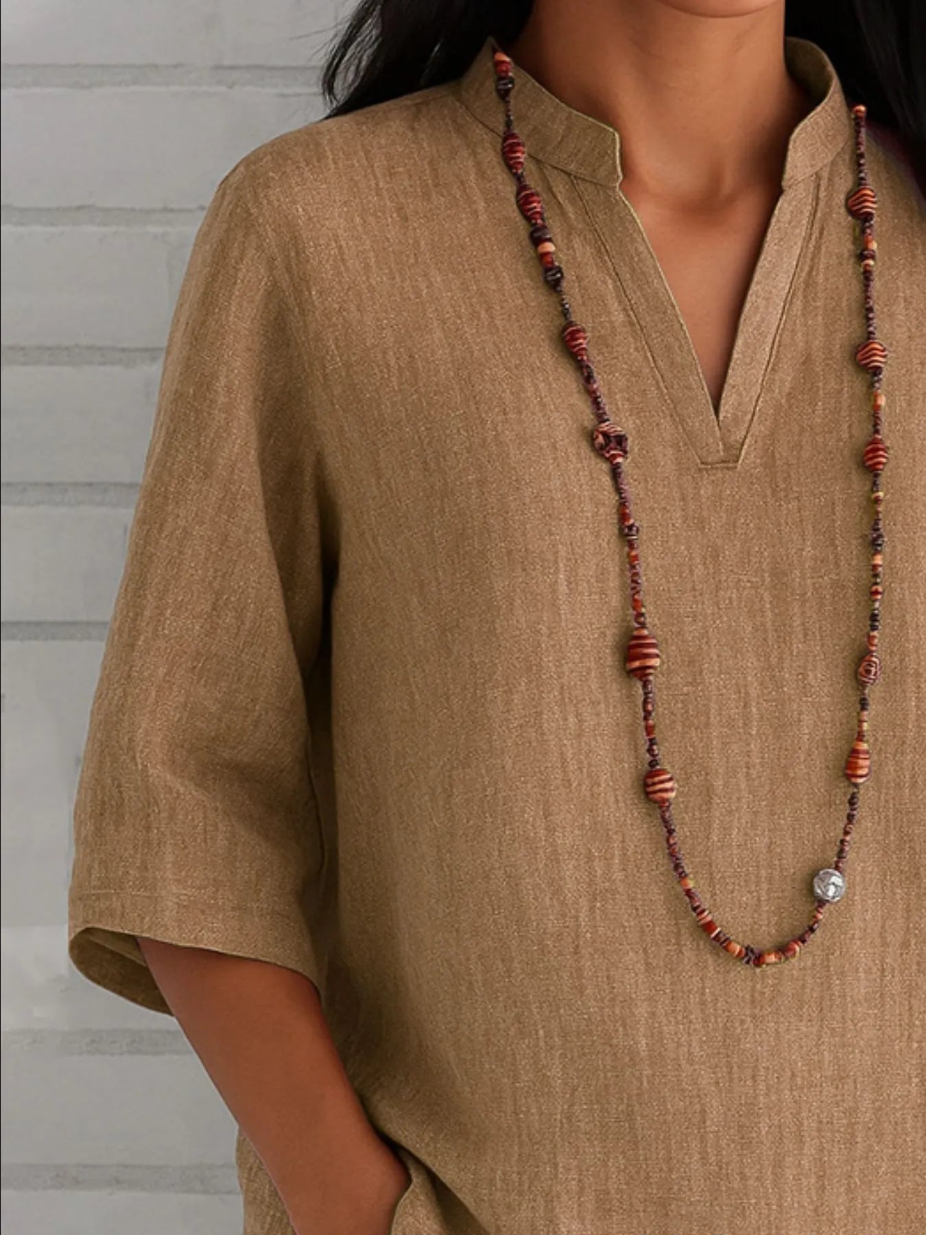 Sarah Express Women's Notched Three-Quarter Sleeve Blouse Plus Size