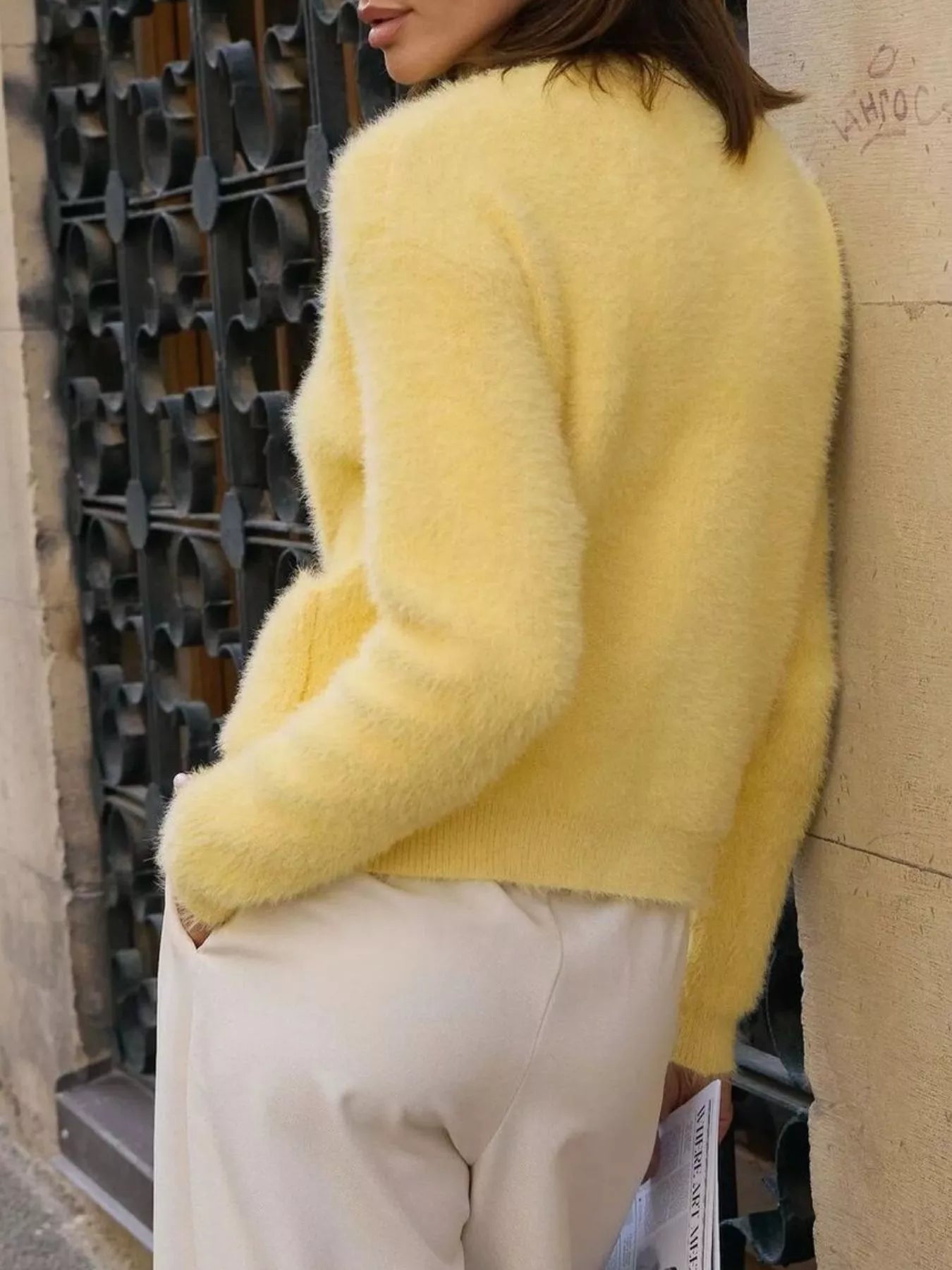 Sarah Express Women's Fluffy Knit Button Up Cardigan