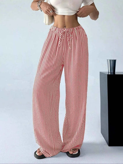 Sarah Express Women's Striped Wide Leg Pants with Drawstring Waist - Plus Size Available