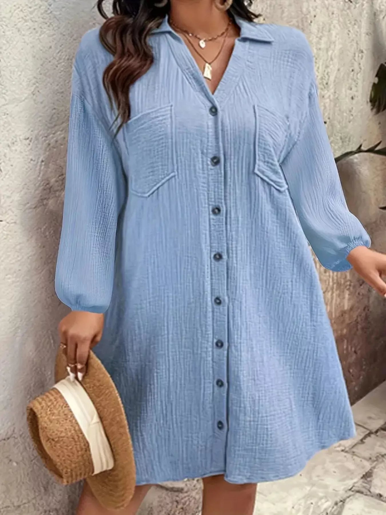 Sarah Express Women's Plus Size Casual Button-Down Shirt Dress