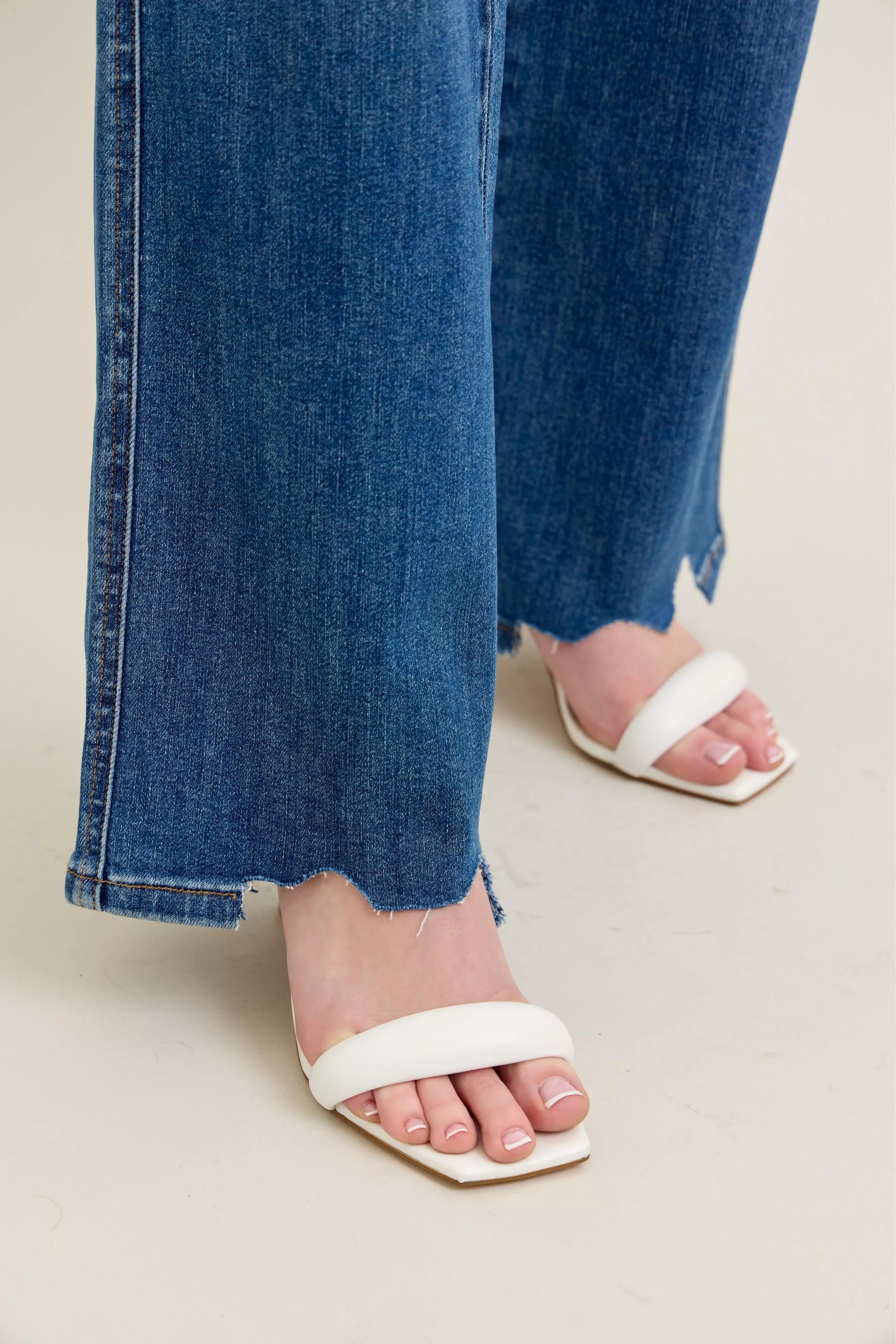 Sarah Express Women’s Plus Size High Rise Tummy Control Destroyed Wide Leg Jeans
