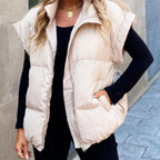 Sarah Express Cotton Padded Puffer Vest Stand Collar Zipper Pockets Sleeveless