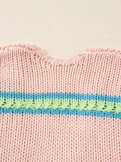 Sarah Express Women's Open Front Striped Pattern Knit Oversize Cardigan