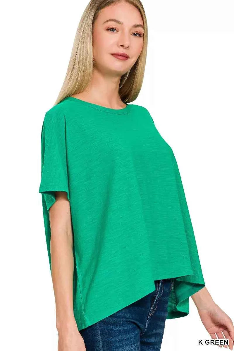 Sarah Express Women's Round Neck Short Sleeve T-Shirt - Relaxed Fit Cotton Blend Tee K GREEN
