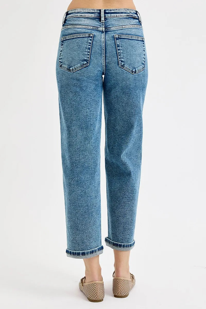 Sarah Express Women’s Plus Size High Rise Cropped Boyfriend Jeans
