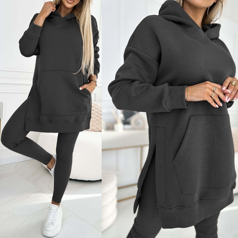 Sarah Express Women's Hooded Sweatshirt and Thickened Leggings Two-Piece Athleisure Set