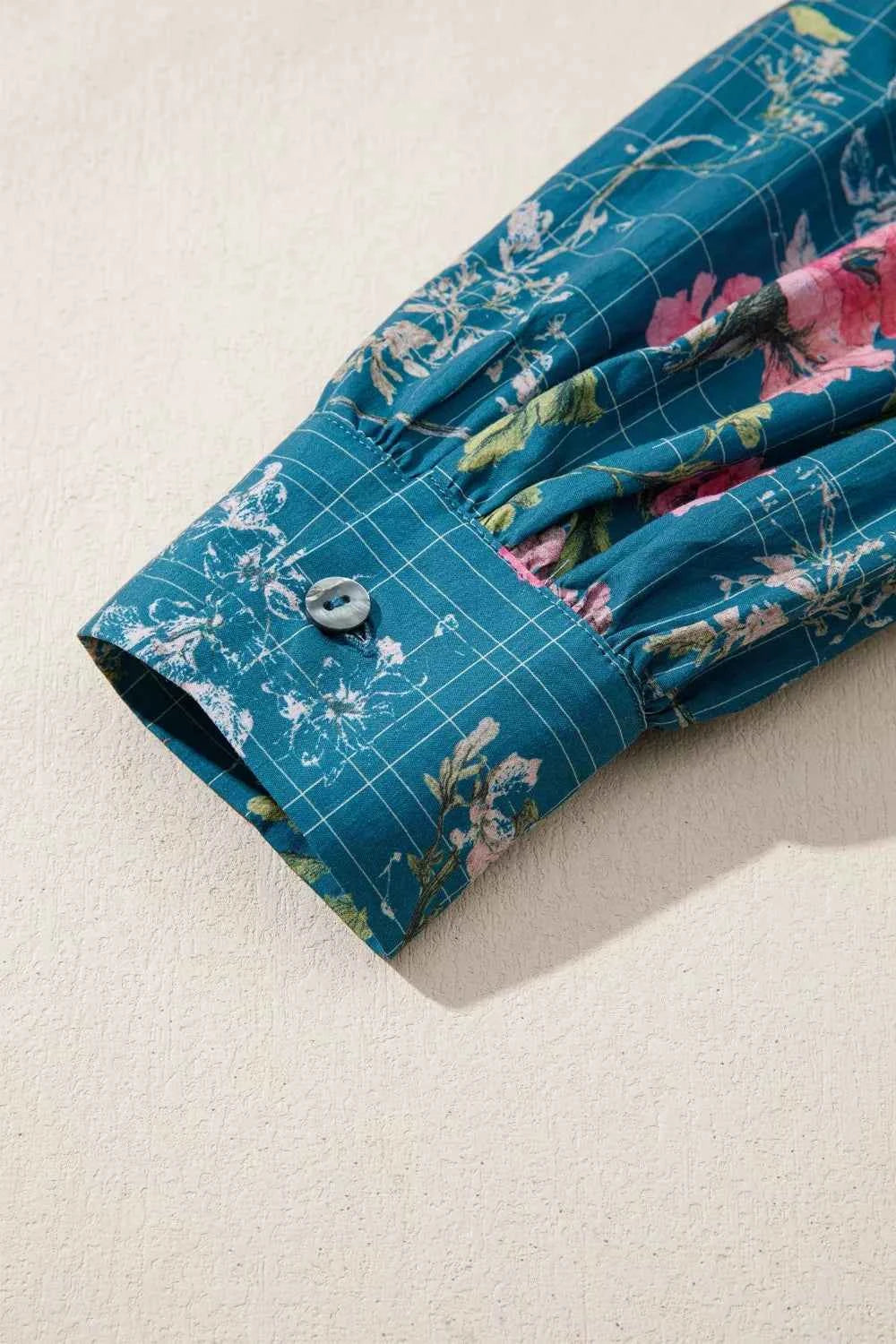 Sarah Express Women's Floral Print Puff Sleeve Blouse with Striped Trim