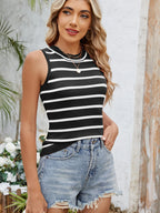 Sarah Express Women's Striped Round Neck Tank Top