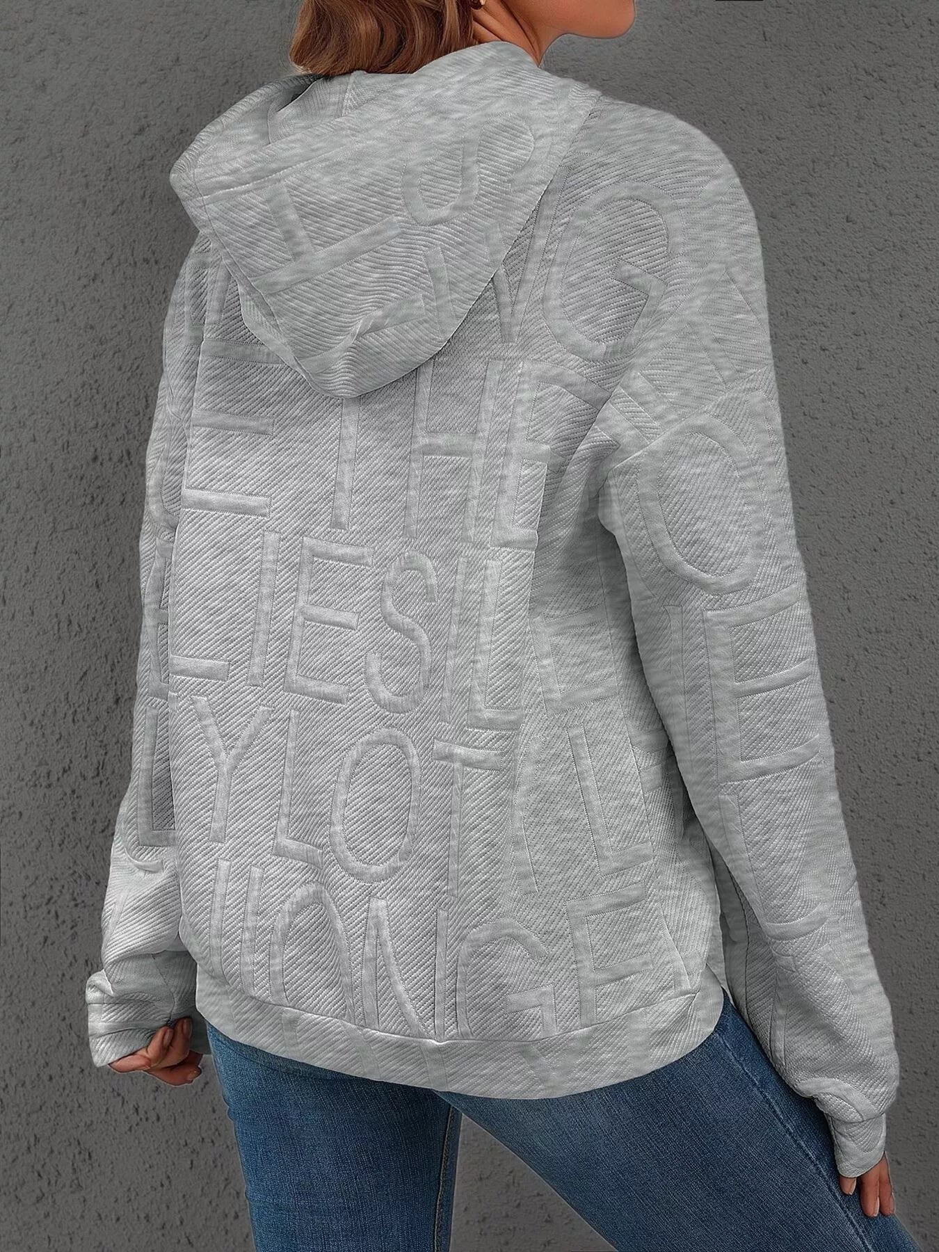 Sarah Express Women's Textured Embossed Long Sleeve Hoodie Plus Size