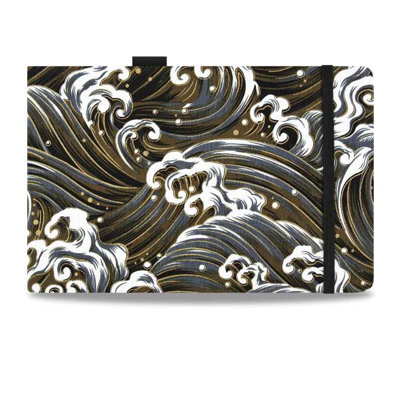 Sarah Express Premium Handmade Watercolor Sketchbook - 40 Sheets Cotton Linen Cover Art Journal Black waves 20x13.5cm