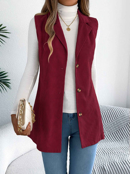 Sarah Express Women's Single-Breasted Corduroy Vest Jacket Blazer Crimson
