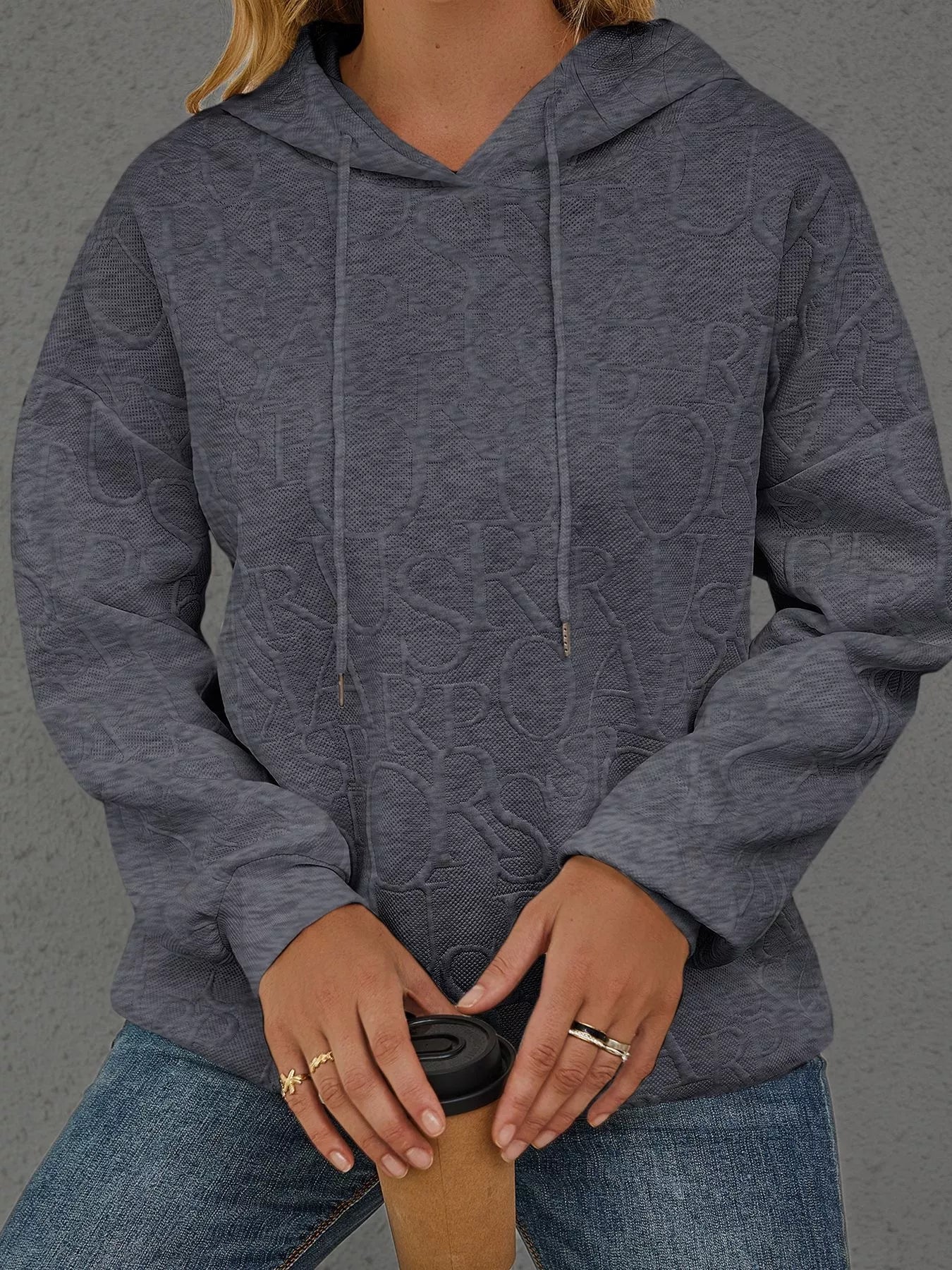 Sarah Express Women's Embossed Lettering Casual Hoodie Plus Size