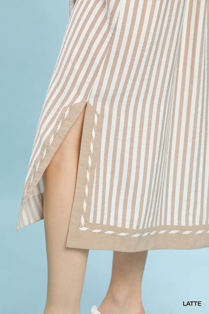 Sarah Express Women's Coastal Stripe Midi Dress with Side Slit