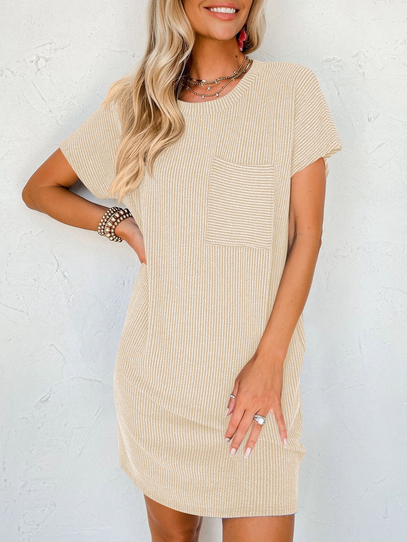 Sarah Express Women's Striped Short Sleeve Pocket Dress Casual Pullover