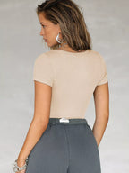 Sarah Express Women's Notched Short Sleeve T-Shirt