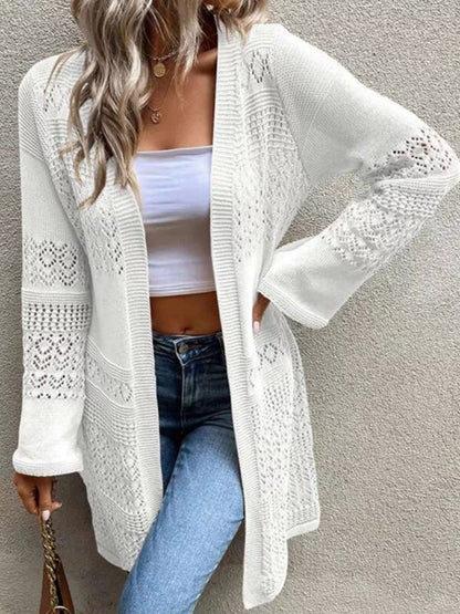 Sarah Express Women's Openwork Open Front Knit Cardigan White One Size