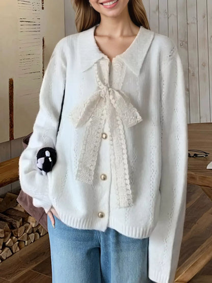 Sarah Express Women's Lace Tie Button Up Cardigan