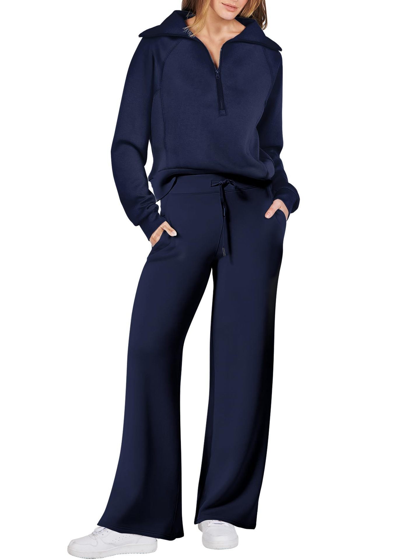Sarah Express Women's Long Sleeve Zipper Sweatshirt and Wide-Leg Pants Athleisure Set