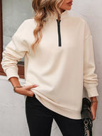 Sarah Express Women's Quarter Zip Dropped Shoulder Sweatshirt