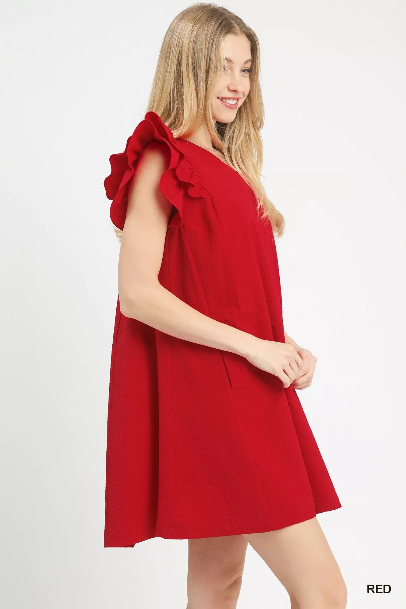 Sarah Express Women's Seersucker Ruffle Shift Dress