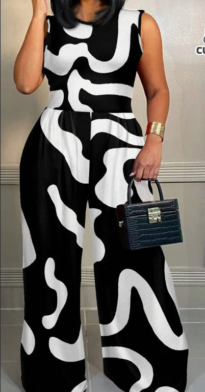 Sarah Express Geometric Sleeveless Jumpsuit Summer Casual