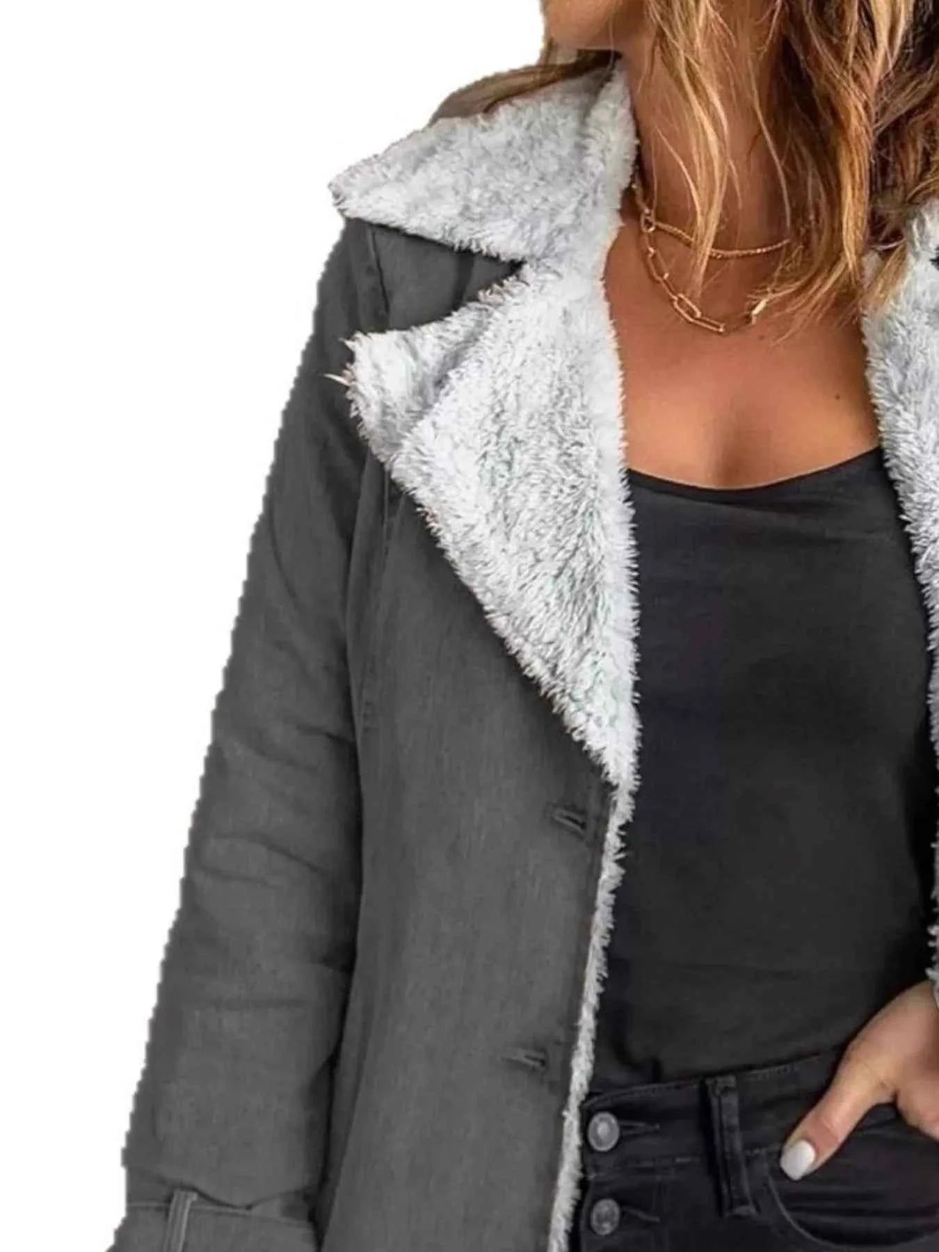 Sarah Express Women's Sherpa Lined Button Up Jacket - Cozy Fleece Outerwear Plus Size