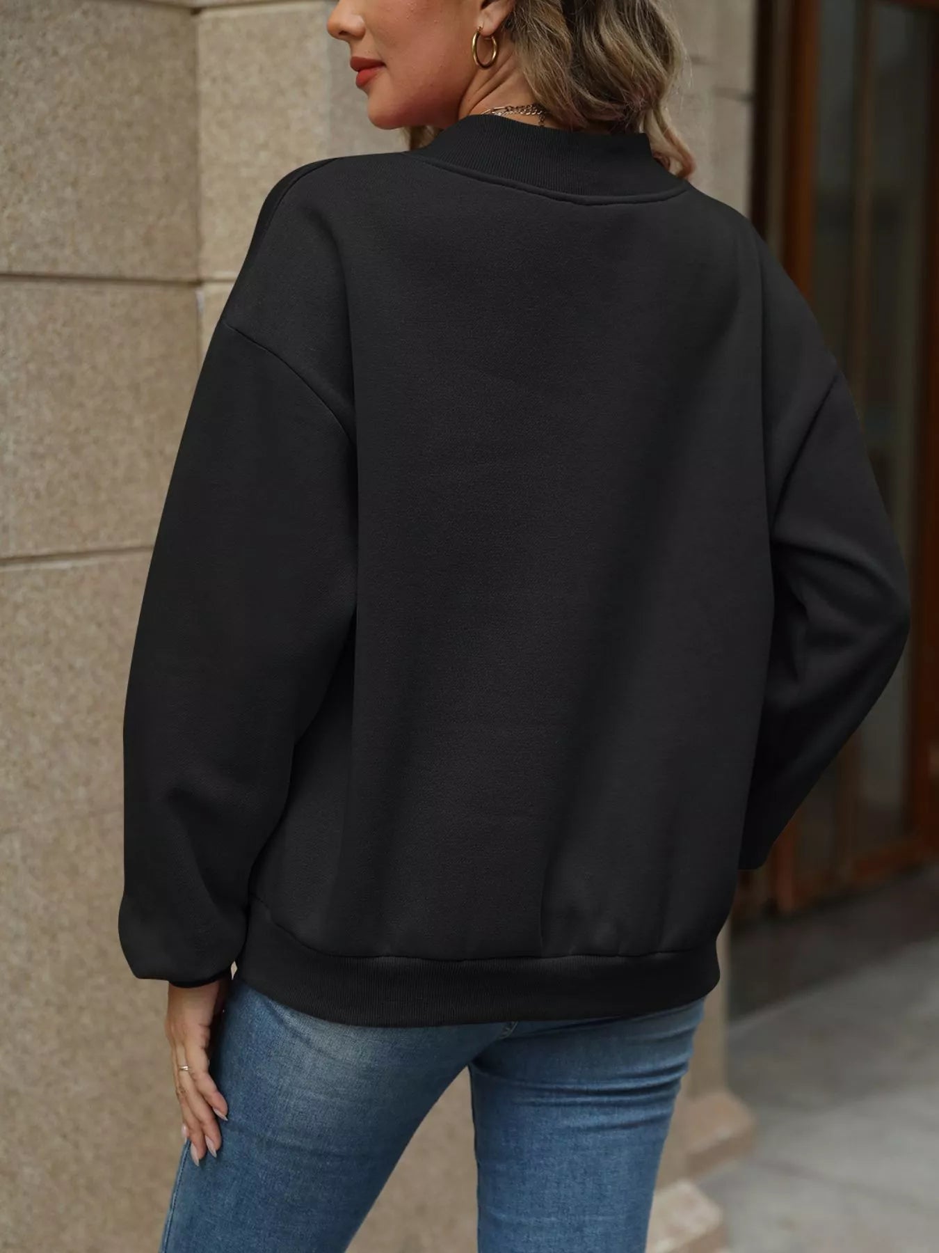 Sarah Express Women's V-Neck Solid Color Casual Sweatshirt