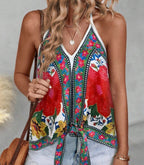 Sarah Express Women's Cold Shoulder Vest Top with Button Front Placket - Casual Sleeveless Blouse