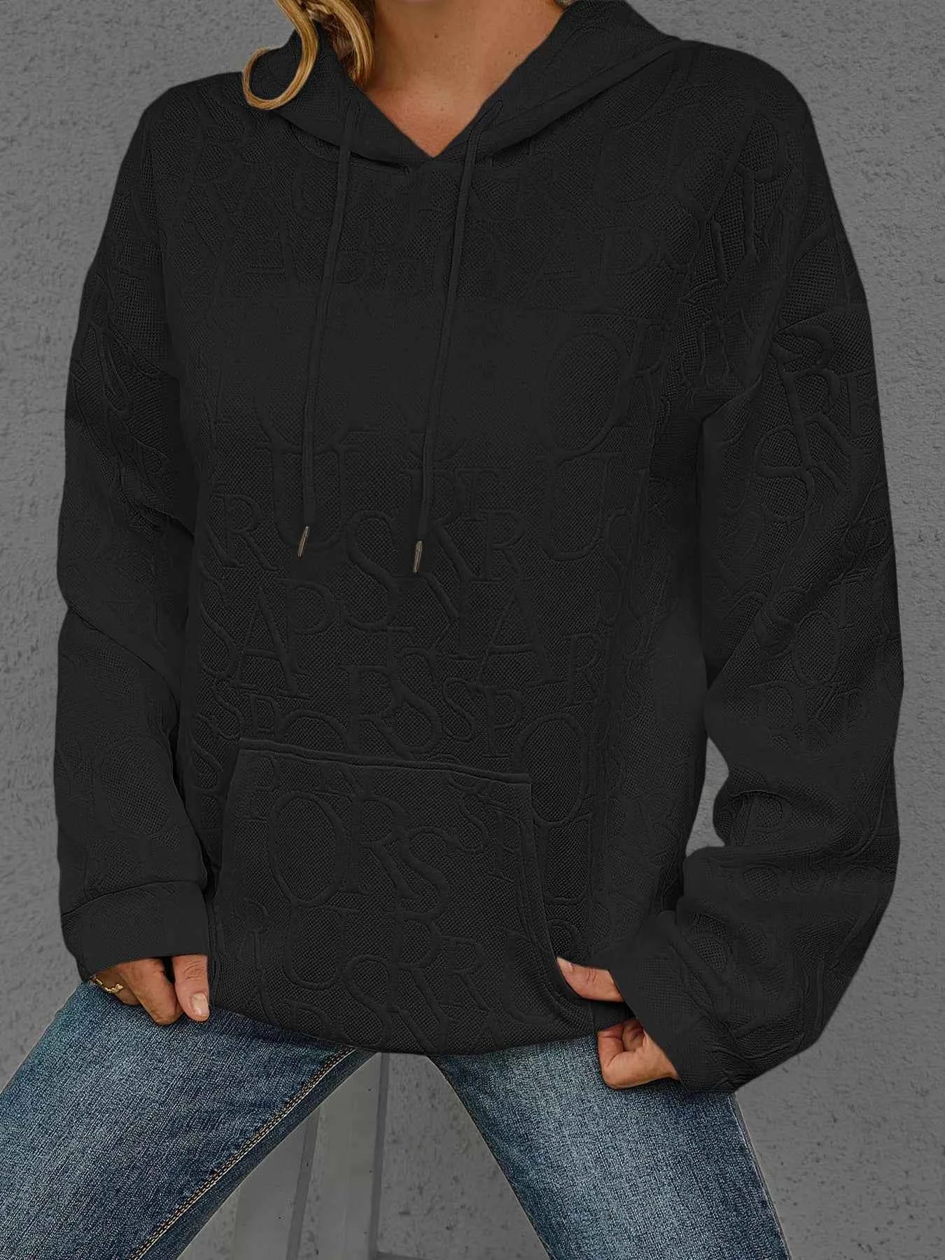 Sarah Express Women's Embossed Lettering Casual Hoodie Plus Size