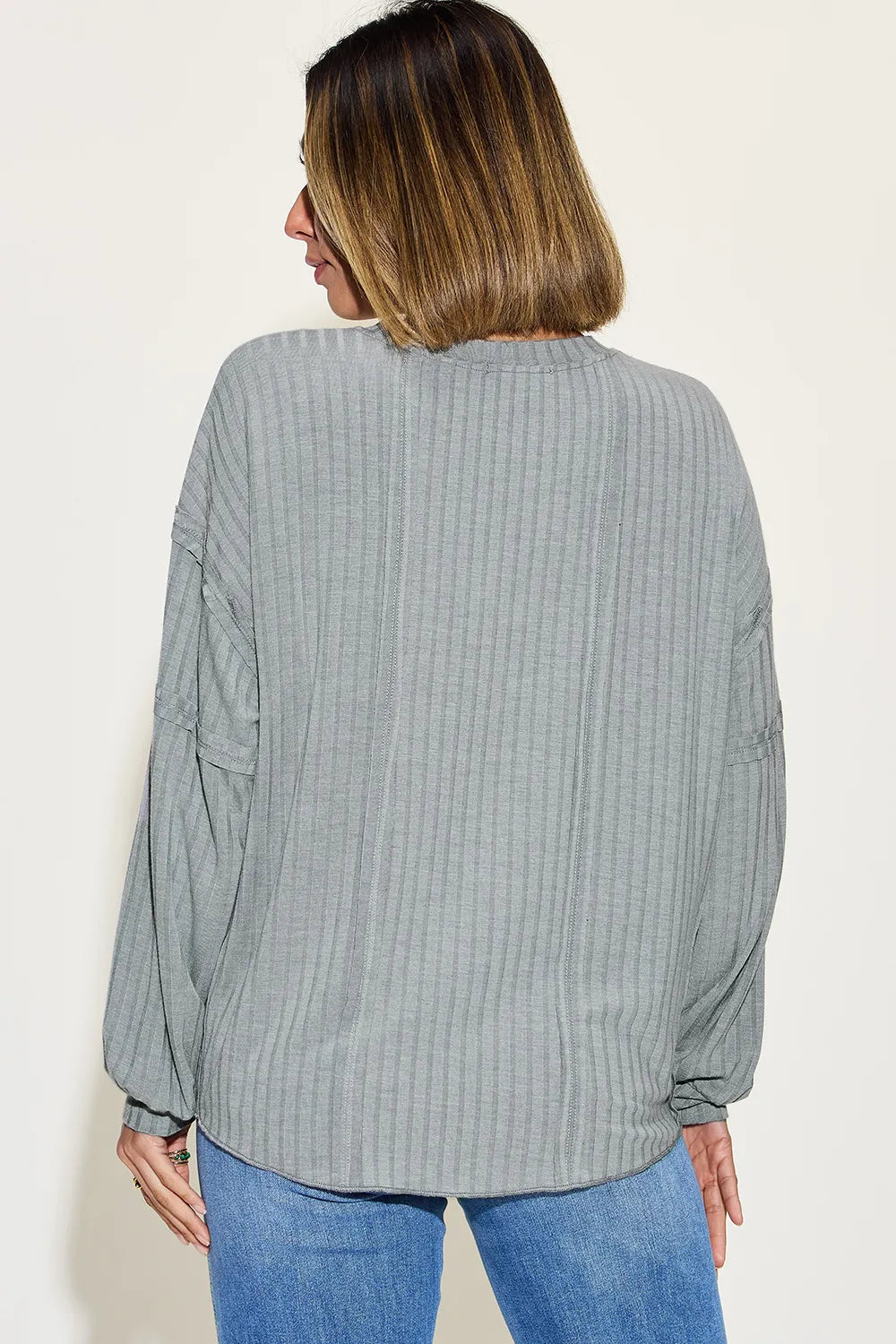 Sarah Express Women’s Plus Size Ribbed Long Sleeve T-Shirt with Exposed Seam
