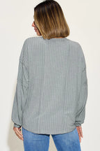 Sarah Express Women’s Plus Size Ribbed Long Sleeve T-Shirt with Exposed Seam
