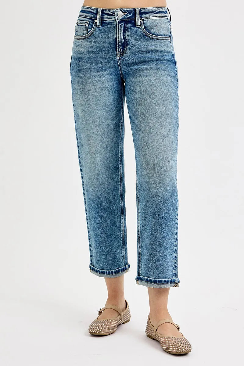 Sarah Express Women’s Plus Size High Rise Cropped Boyfriend Jeans
