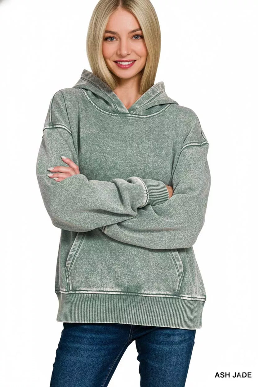 Sarah Express Women's Fleece Acid Wash Kangaroo Pocket Hoodie